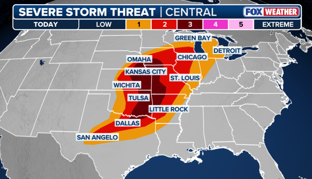 The massive severe weather threat is targeting more than 63 million people, spanning more than 1,500 miles from Texas to Michigan.